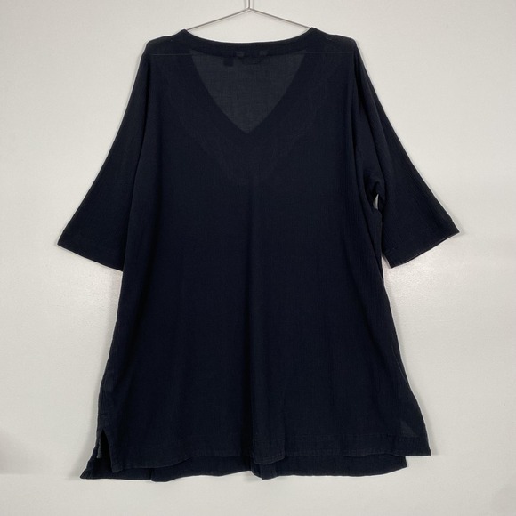 Lands' End Blouse Womens 3X Blue Embroidered V Neck 3/4 Sleeve Tunic Top Cotton - Picture 5 of 12